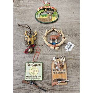 Christmas Tree Ornaments Set Of 5 Deer Hunting Season Cabin Decor Antler Rustic